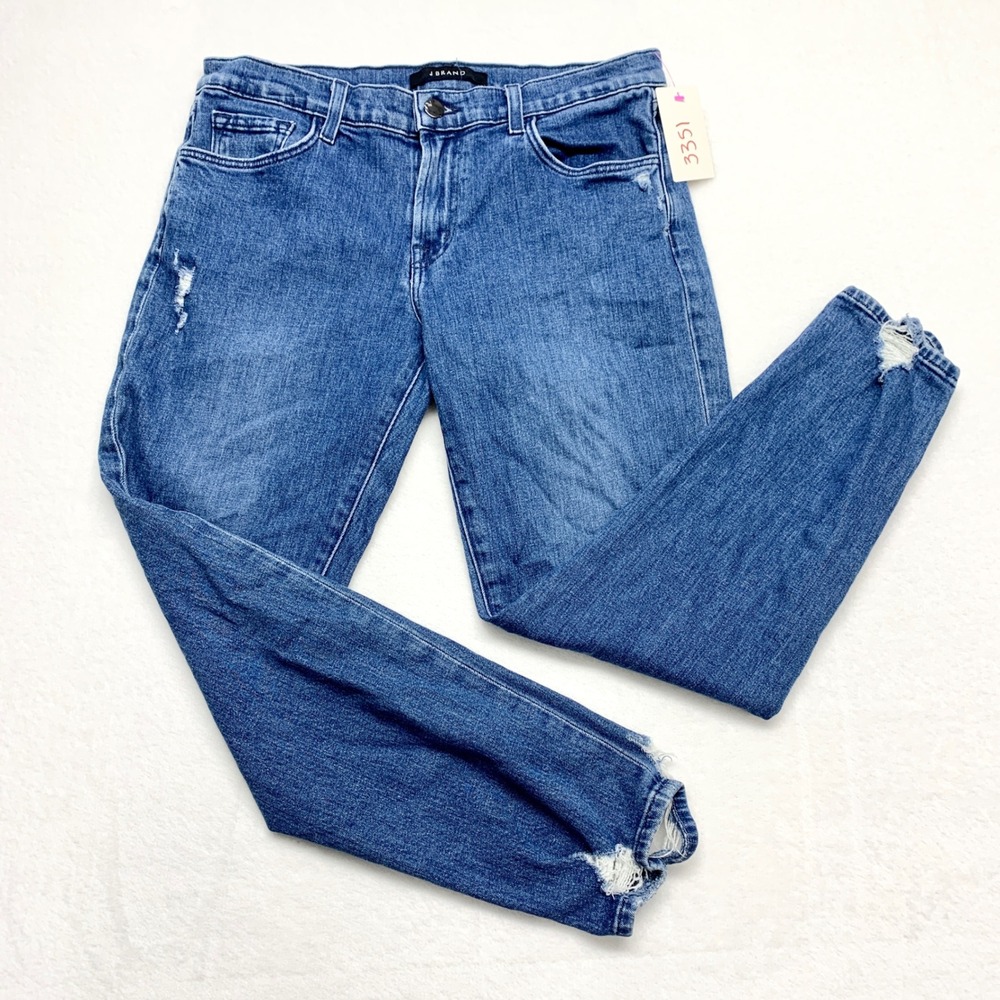 J Brand Sadey Slim Straight‎ Crop Womens Size 28 Blue Distressed Denim Jeans